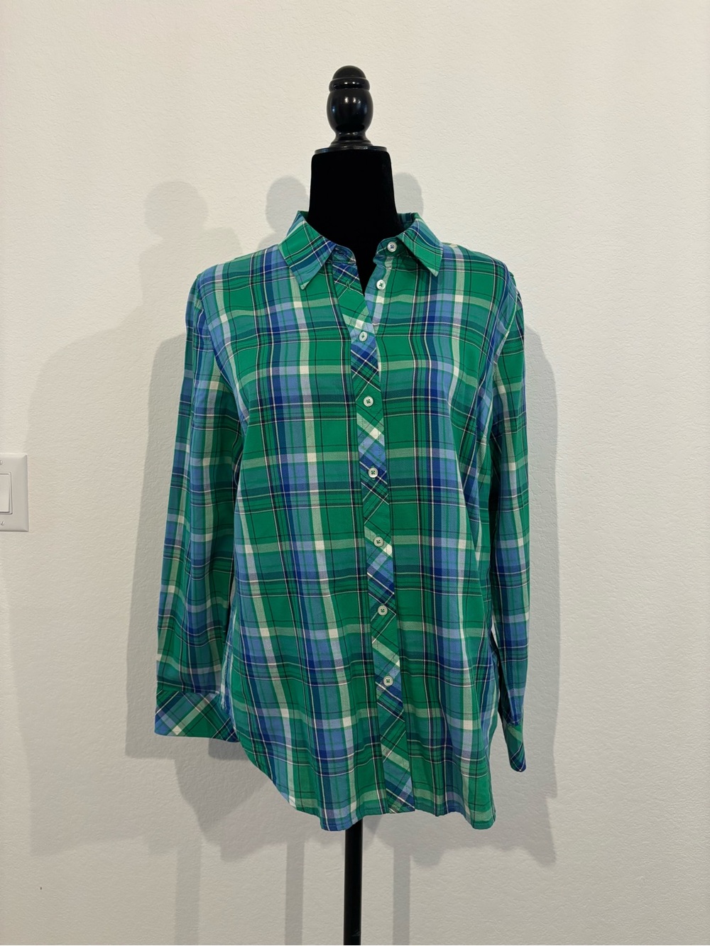 Talbots Green and Blue Plaid Button-Down Shirt
